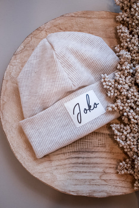 Beanie Labelbeanie Ripjerseybeanie beige meliert