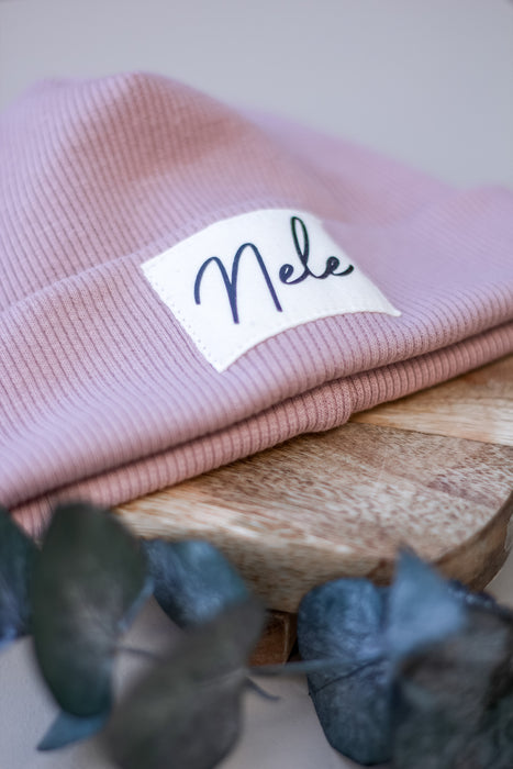 Beanie Labelbeanie Ripjerseybeanie beige meliert